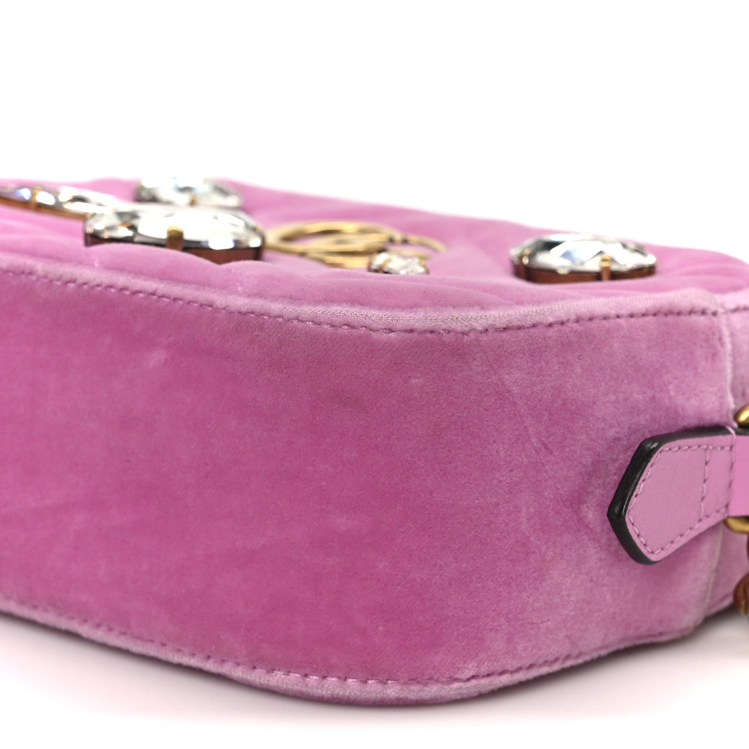 Gucci Velvet Matelasse Marquise Crystals Mini GG Marmont Chain Shoulder Bag Malva 11 of 11
