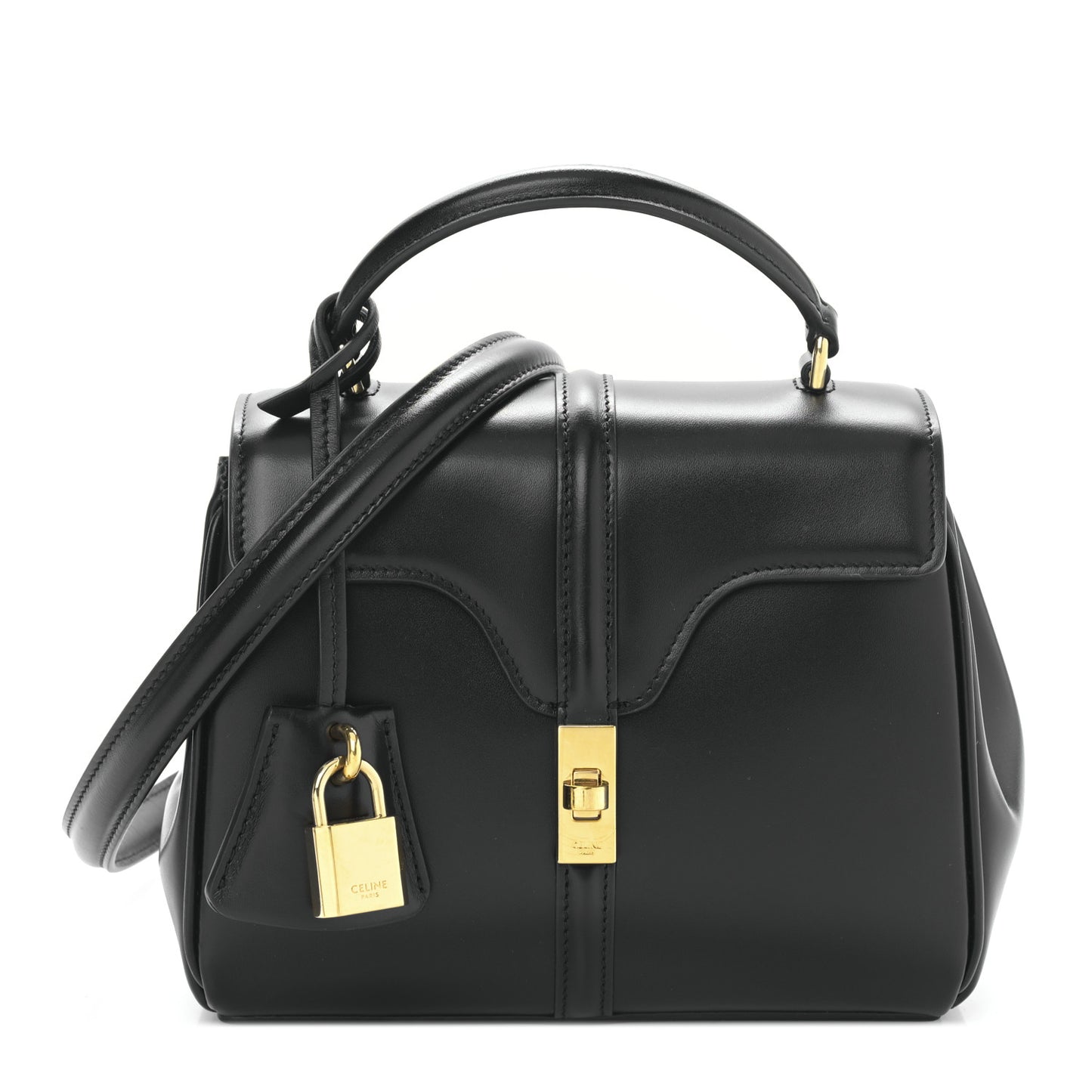 Satinated Calfskin Mini 16 Top Handle Bag Black
