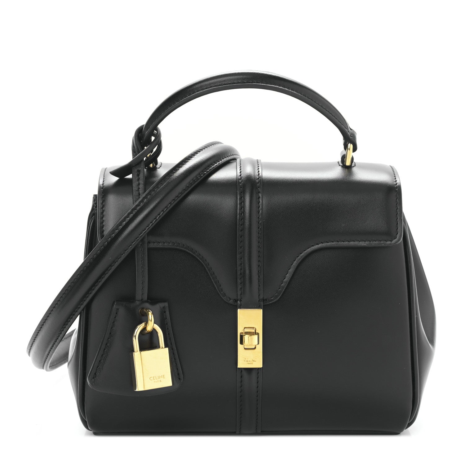 Celine Satinated Calfskin Mini 16 Top Handle Bag Black 1 of 9