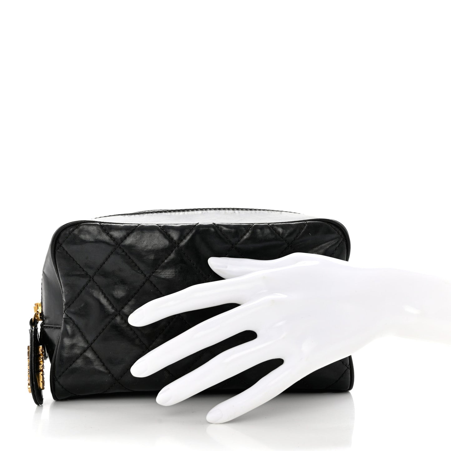 Lambskin Quilted Cosmetic Case Black