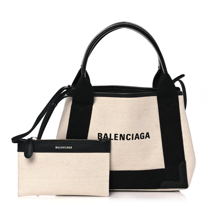Balenciaga Cotton Canvas Calfskin Navy Cabas XS Natural Black 1 of 18