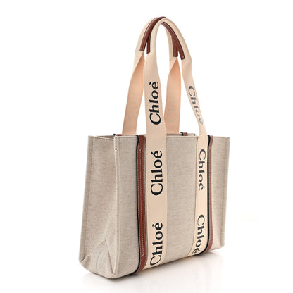 Chloe Cotton Calfskin Medium Woody Ribbon Tote White Brown 3 of 10