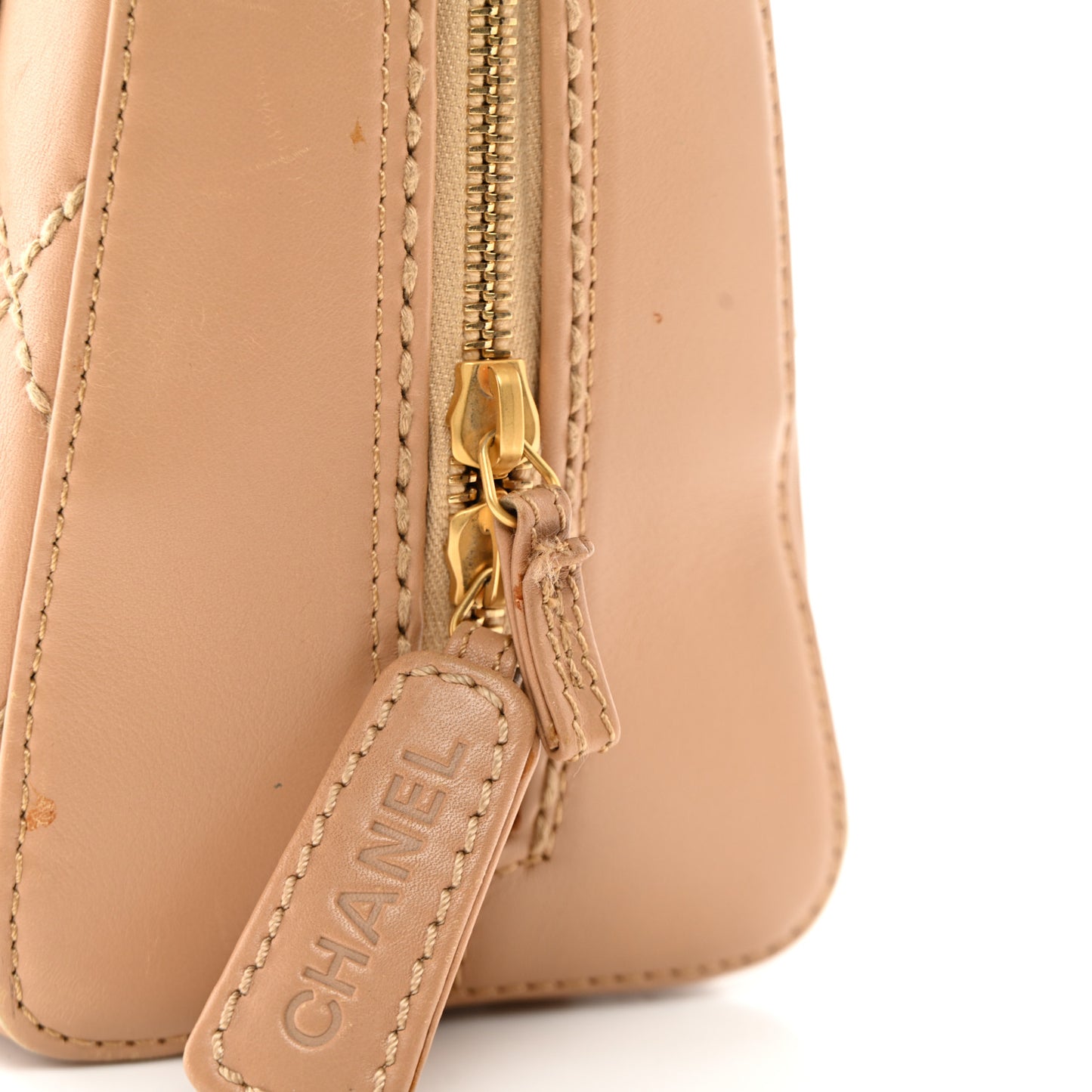 Calfskin Wild Stitch Top Handle Bag Beige
