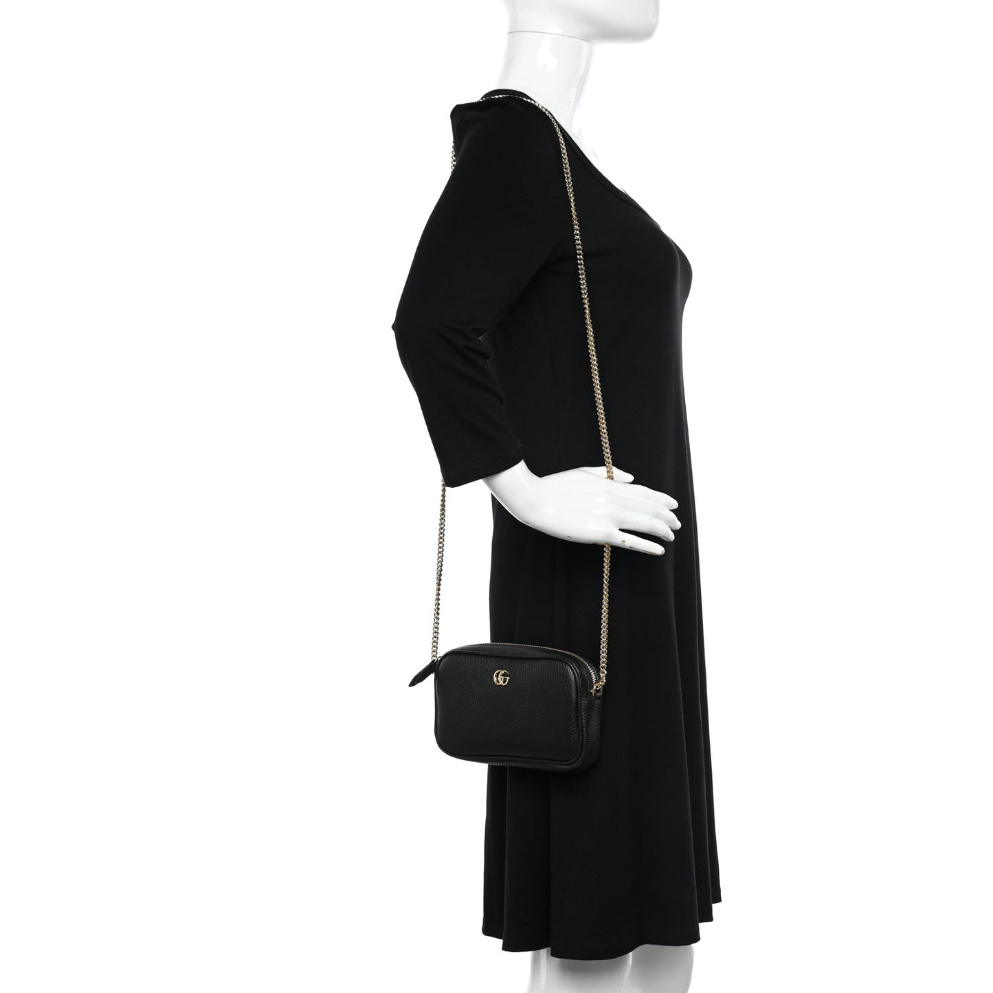 Dollar Calfskin Super Mini GG Marmont Chain Shoulder Bag Black