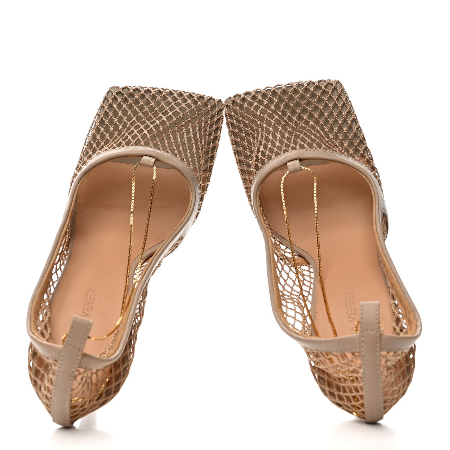 Mesh Calfskin Stretch Chain Strap 90mm Pumps 39 Beige Pony