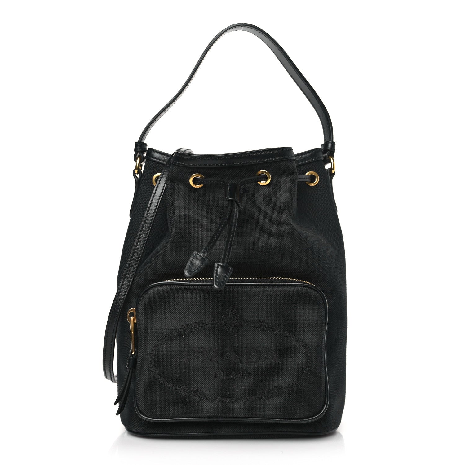 Prada Jacquard Logo Mini Bucket Crossbody Bag Black 1 of 8