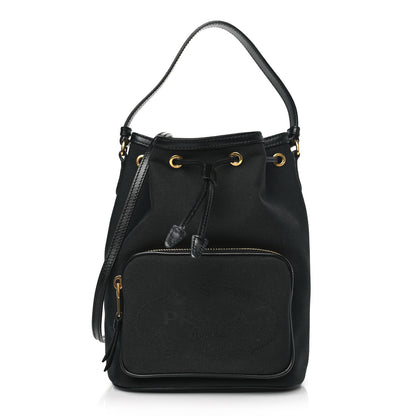 Prada Jacquard Logo Mini Bucket Crossbody Bag Black 1 of 8