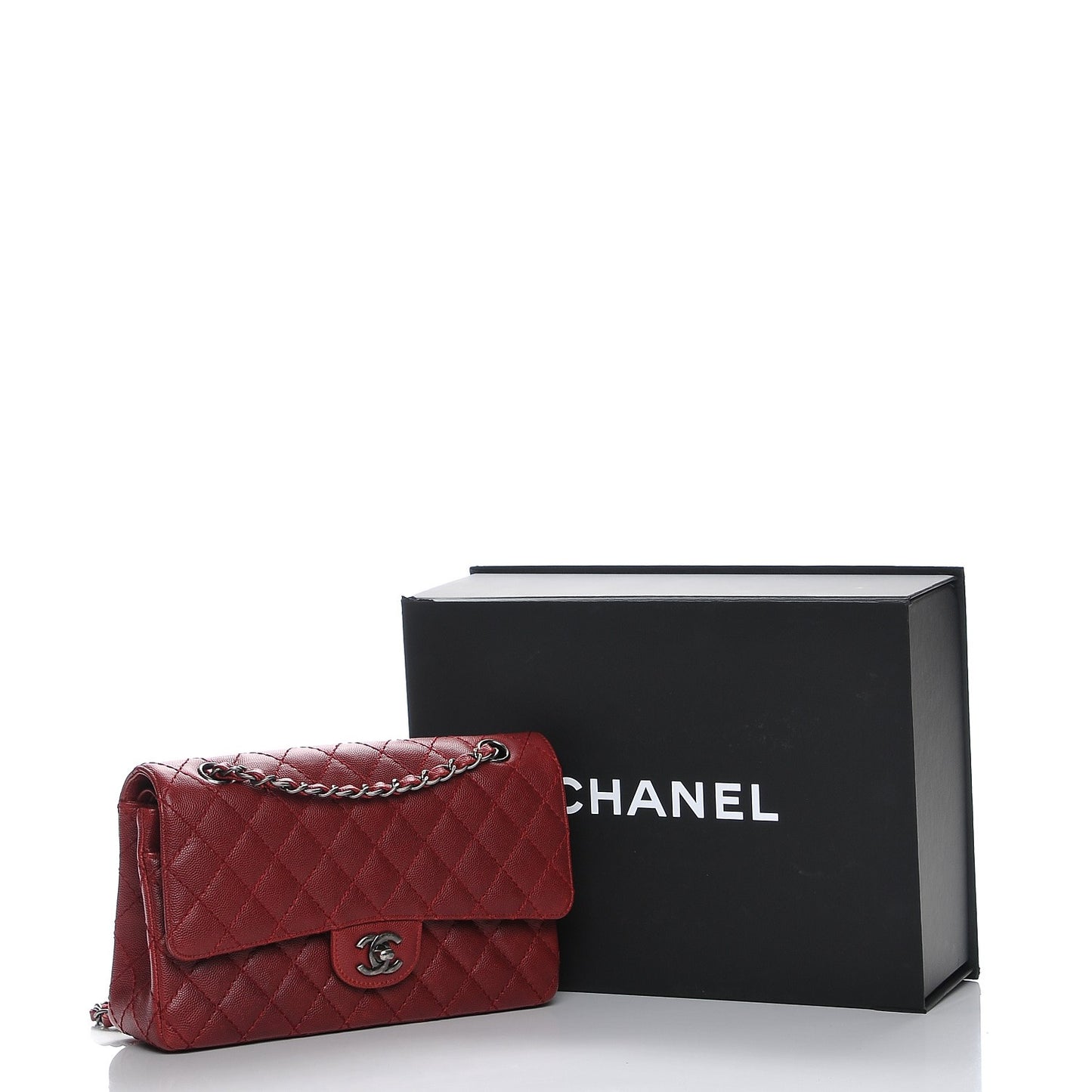 Caviar Quilted Medium Double Flap Red