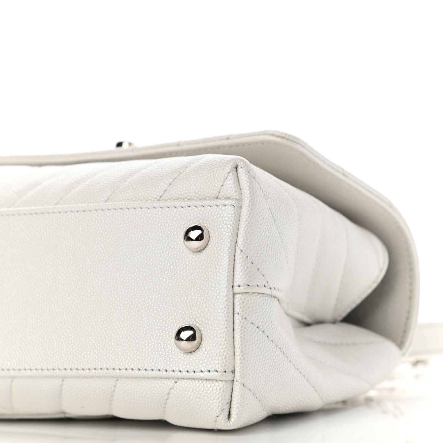 Iridescent Caviar Chevron Quilted Mini Coco Handle Flap White