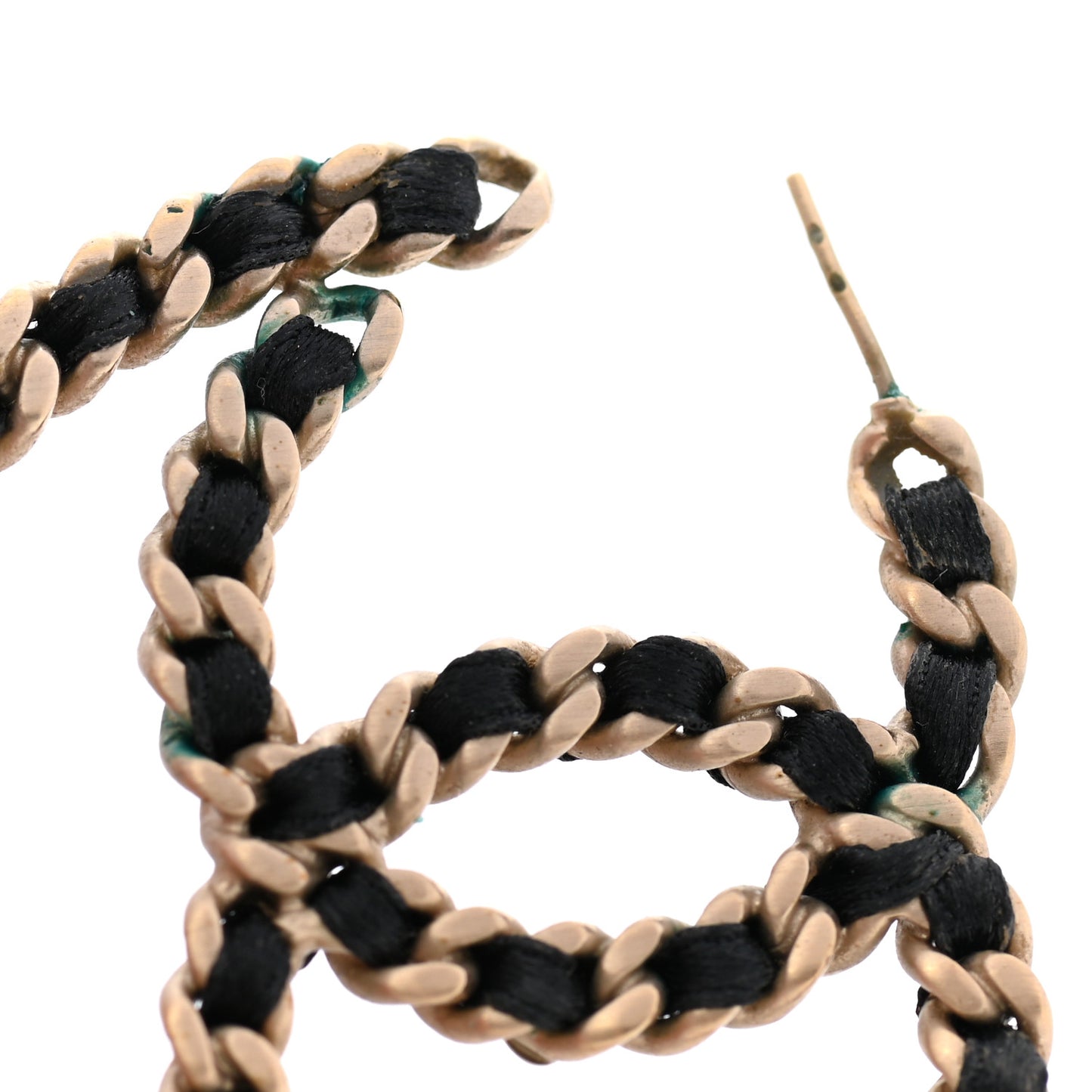 Satin Ribbon CC Heart Chain Earrings Black