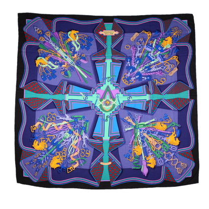 Hermes Cashmere Silk Bouquets Shawl 140 Noir Violet Vert 2 of 7