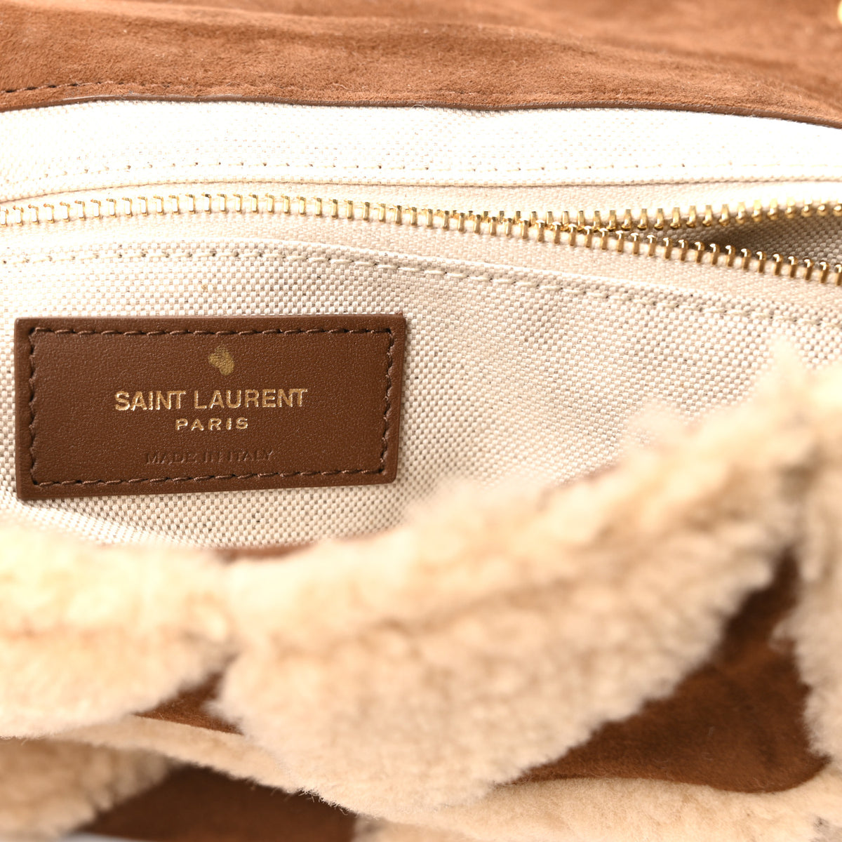 Saint Laurent Suede Shearling Patchwork Monogram Medium Jamie Brown Beige 6 of 10