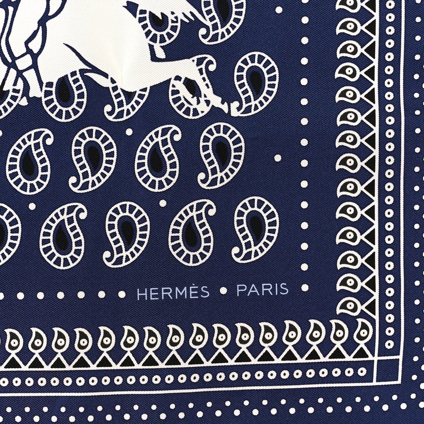 Silk Ecuries Parisiennes Bandana Scarf 55 Marine Black White