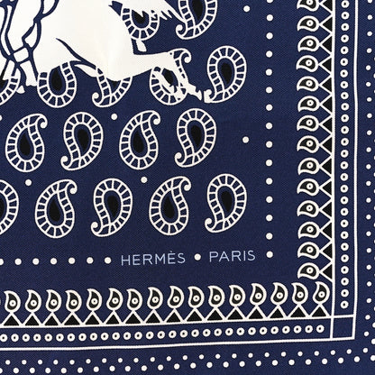 Hermes Silk Ecuries Parisiennes Bandana Scarf 55 Marine Black White 2 of 3