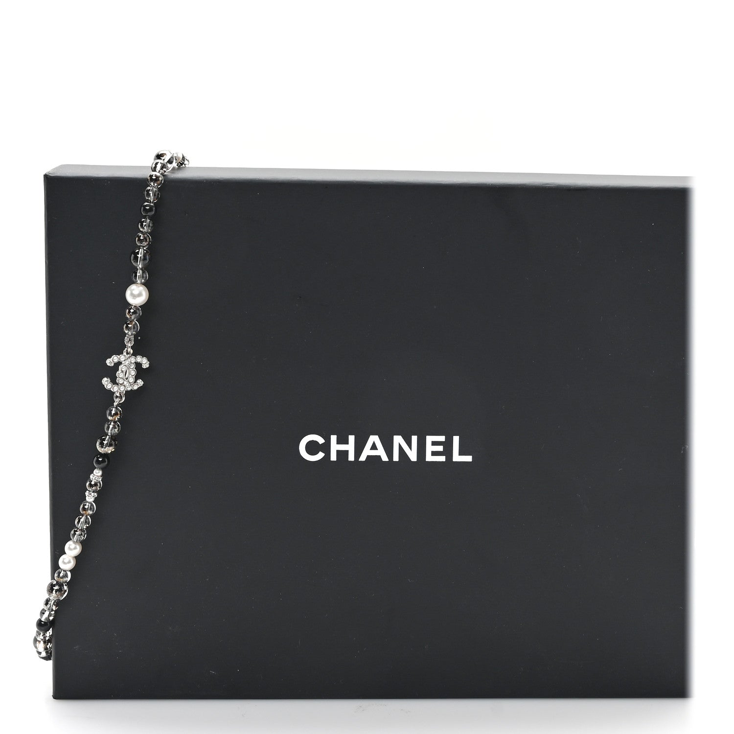 Chanel Pearl Crystal Bead CC Long Necklace Black 5 of 5