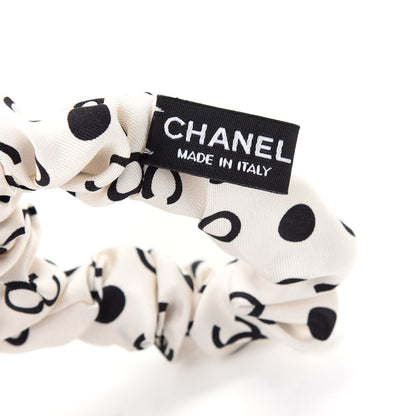 Chanel Silk CC Hair Tie Ivory Black 3 of 5