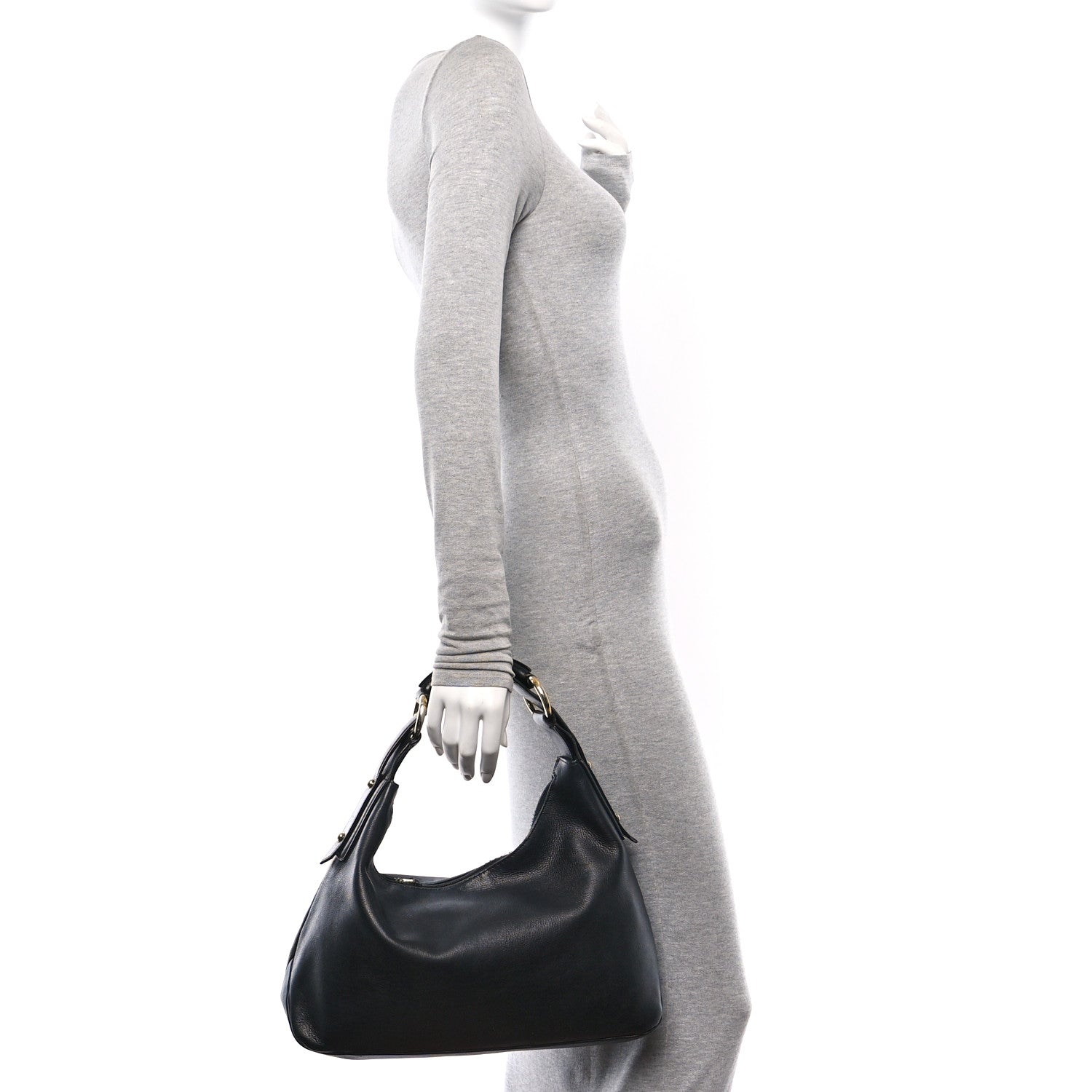 Gucci Calfskin Medium Horsebit Chain Hobo Black 2 of 16