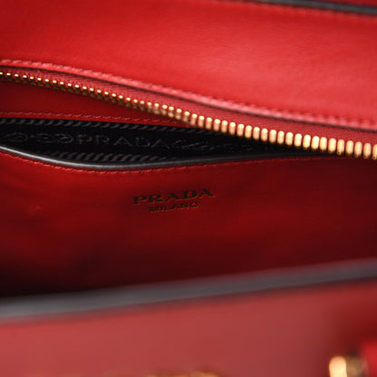 Prada Saffiano Soft Calfskin Double Handle Satchel Fuoco 8 of 9