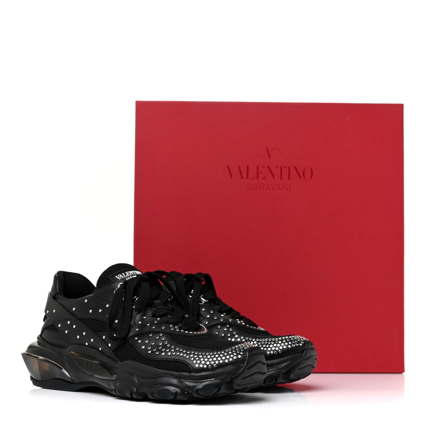 Valentino Garavani Calfskin Studded Womens Bounce Sneakers 36.5 Black 10 of 10