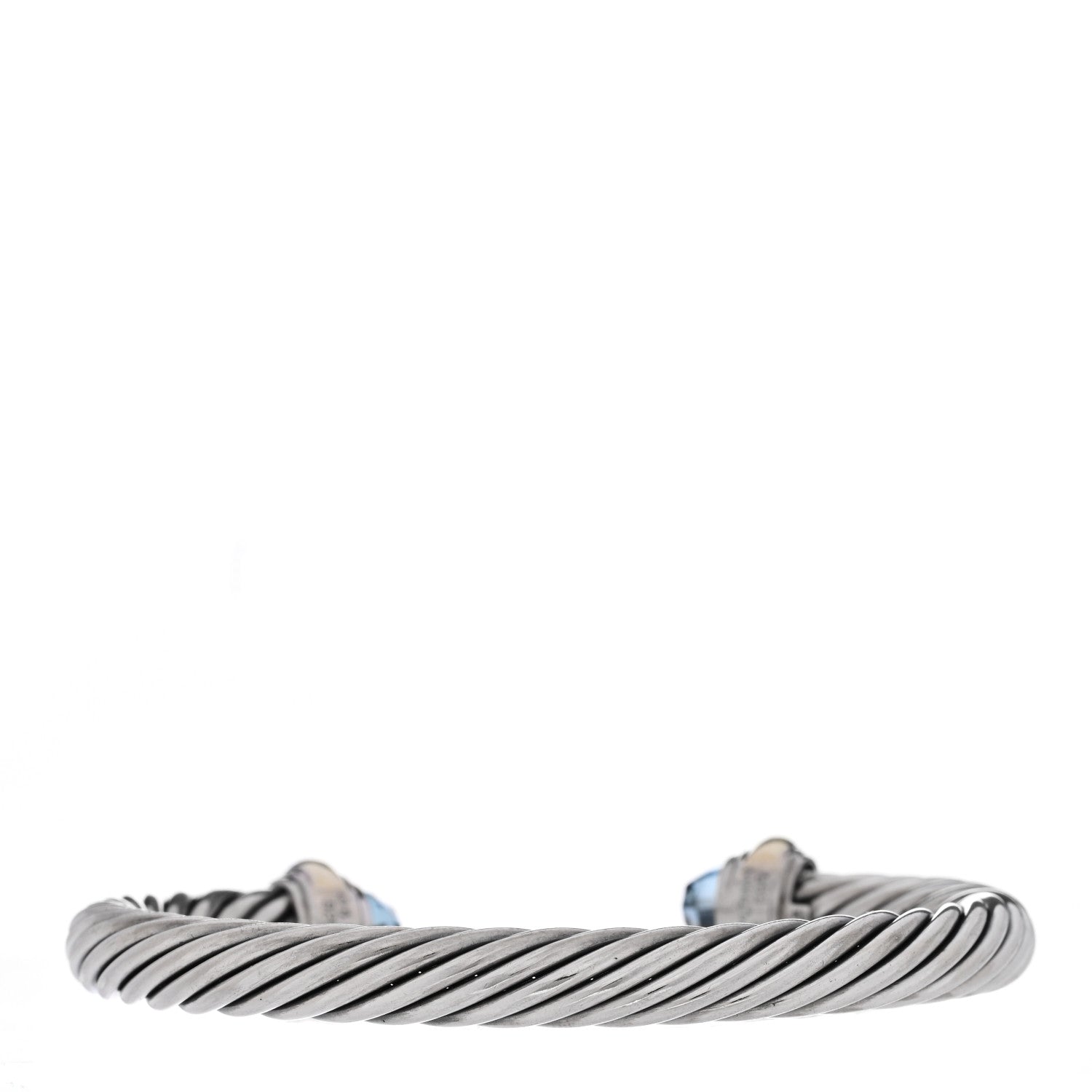 David Yurman Sterling Silver 14K Yellow Gold Blue Topaz 7mm Cable Classics Bracelet 3 of 5