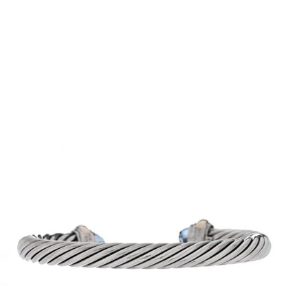 David Yurman Sterling Silver 14K Yellow Gold Blue Topaz 7mm Cable Classics Bracelet 3 of 5