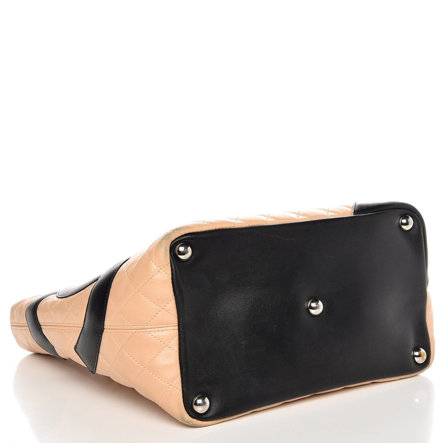 Calfskin Quilted Large Cambon Tote Beige Black