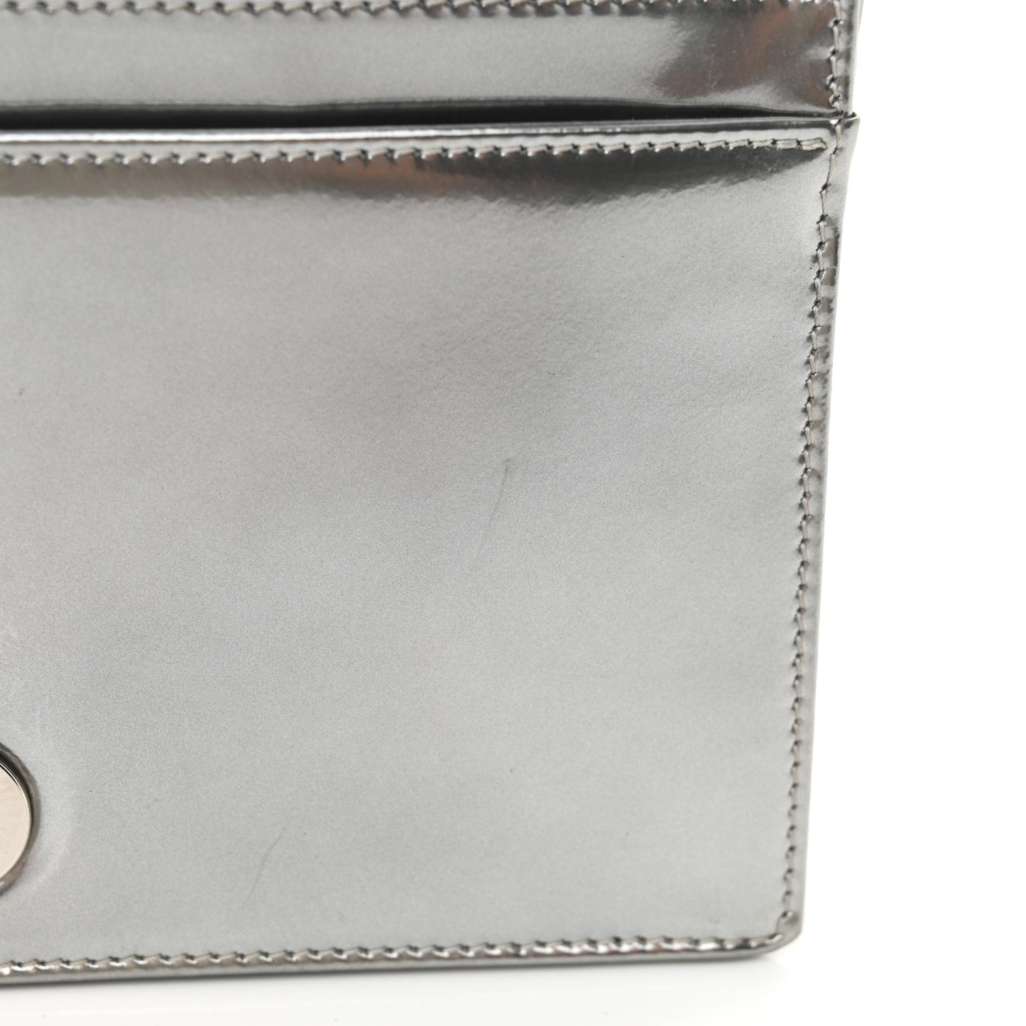 Metallic Patent Micro-Cannage Diorama Wallet on Chain Pouch Silver