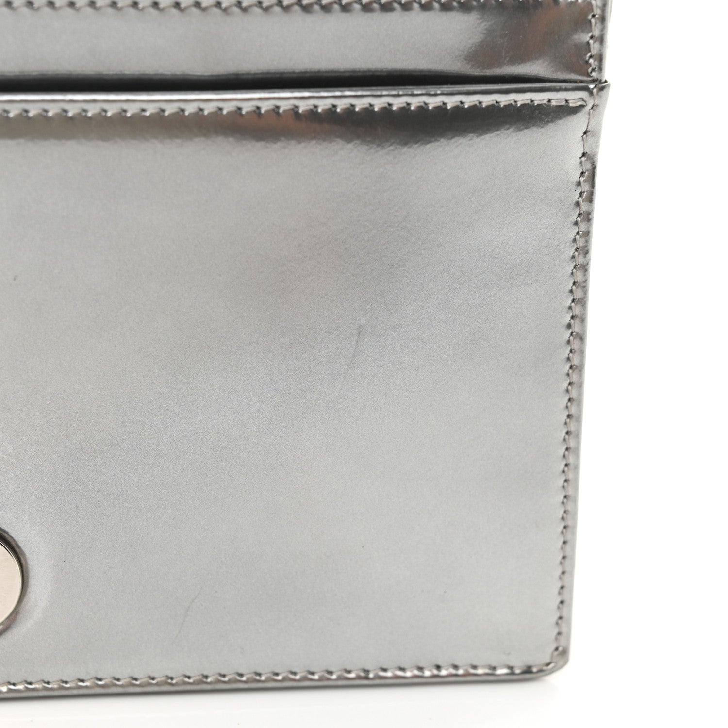 Christian Dior Metallic Patent Micro-Cannage Diorama Wallet on Chain Pouch Silver 13 of 14