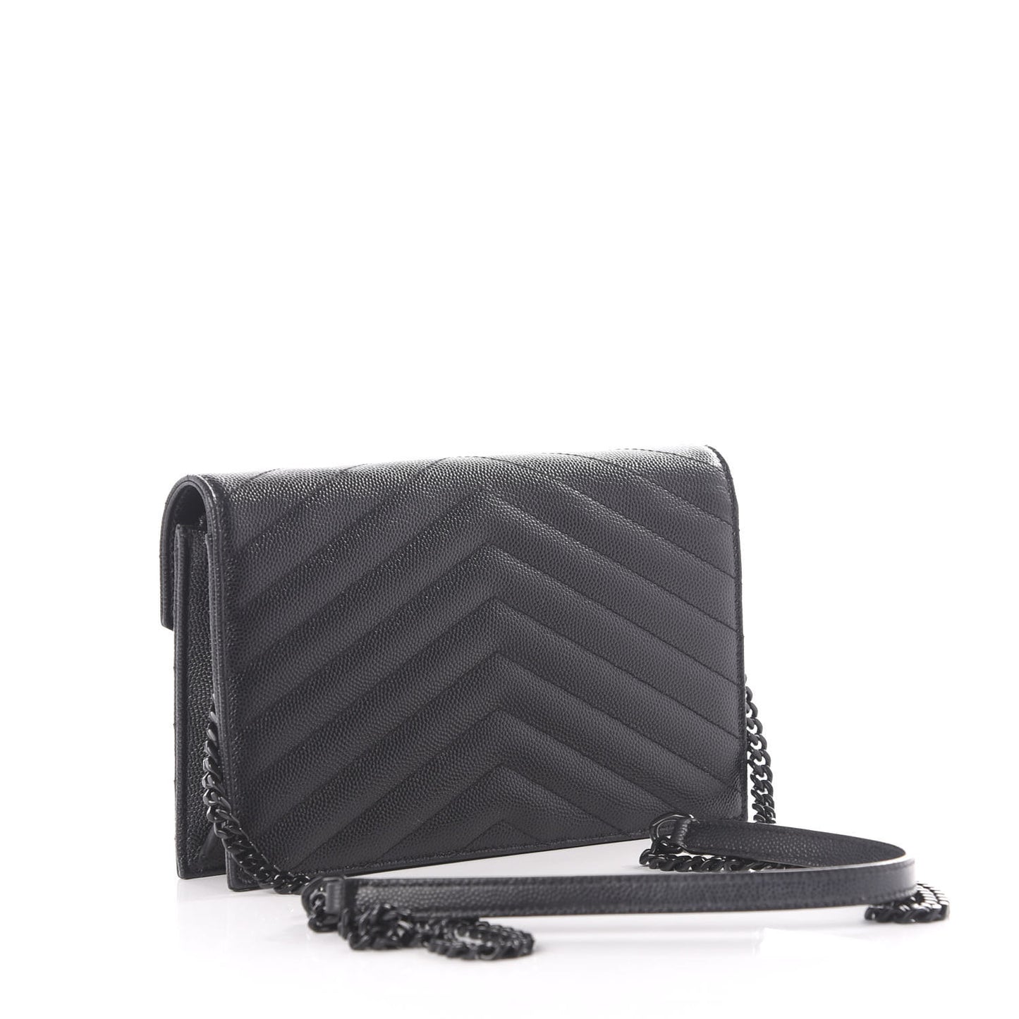 Grain De Poudre Matelasse Chevron Monogram Envelope Chain Wallet Black