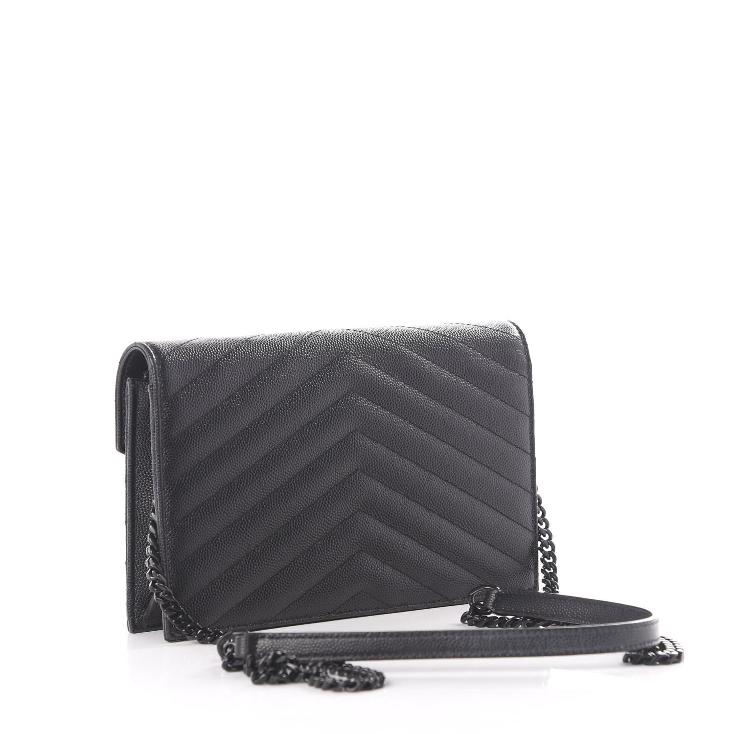 Saint Laurent Grain De Poudre Matelasse Chevron Monogram Envelope Chain Wallet Black 2 of 10