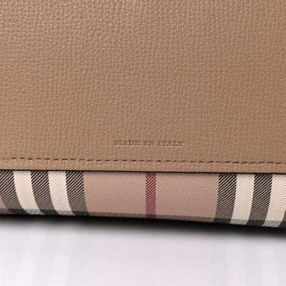 Burberry Grainy Calfskin Haymarket Check Medium Reversible Tote Camel 14 of 21