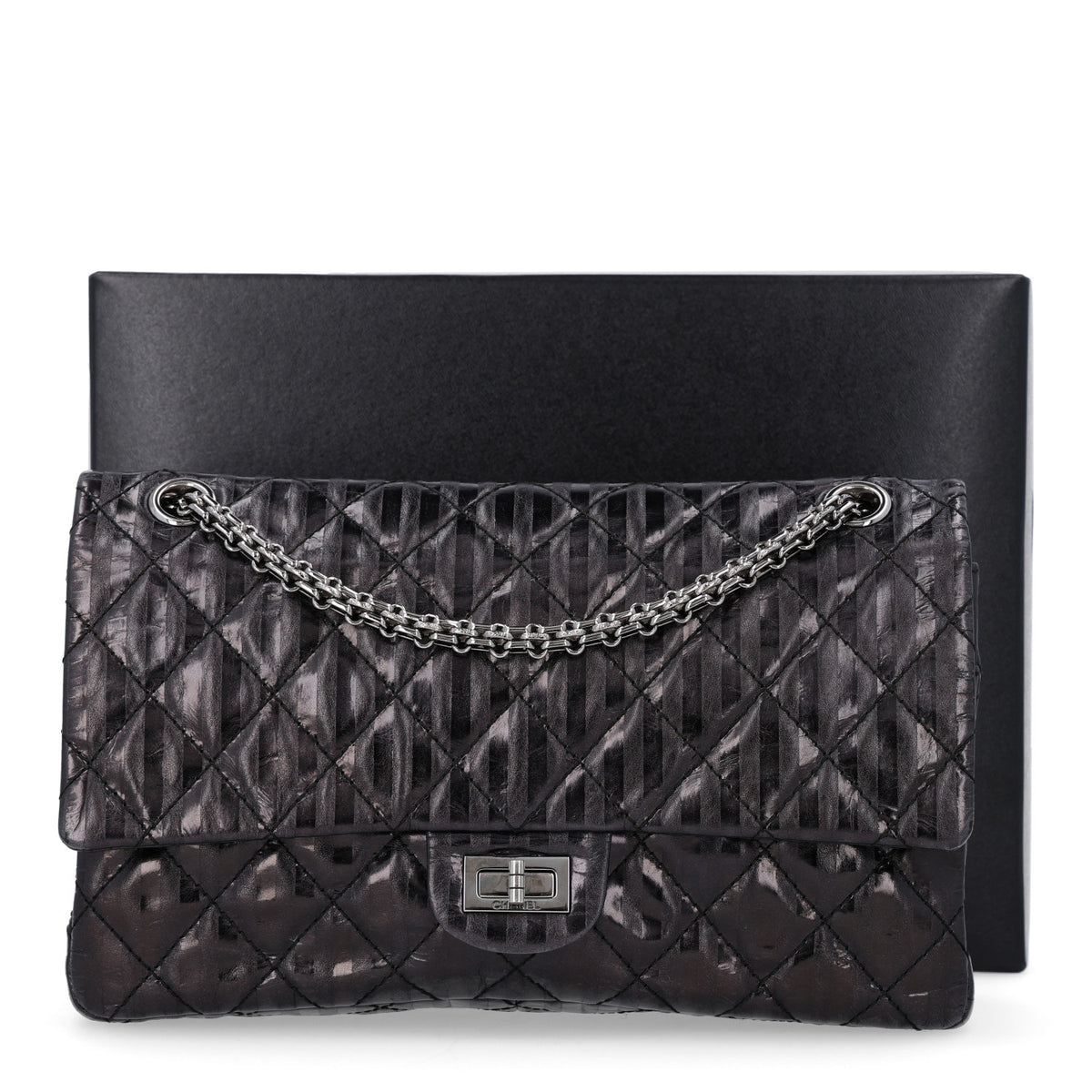 Metallic Calfskin Striped 2.55 Reissue 226 Flap Black