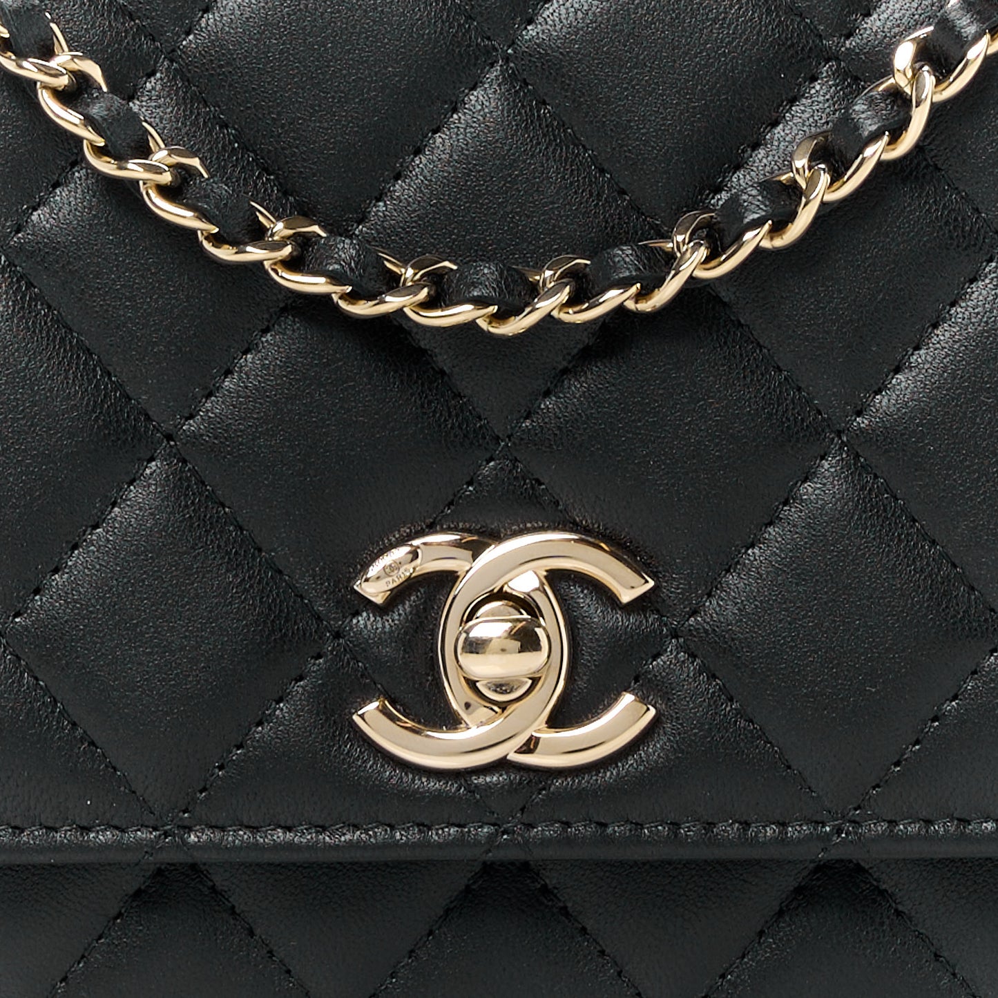 Lambskin Quilted Trendy CC Wallet On Chain WOC Black