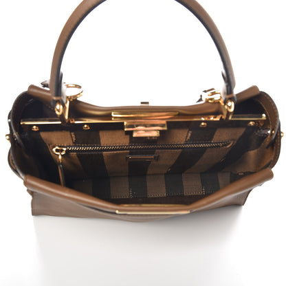 Fendi Vitello Seta Fabric Jacquard Pequin Medium Peekaboo Iconic Satchel Foresta Tobacco 6 of 8