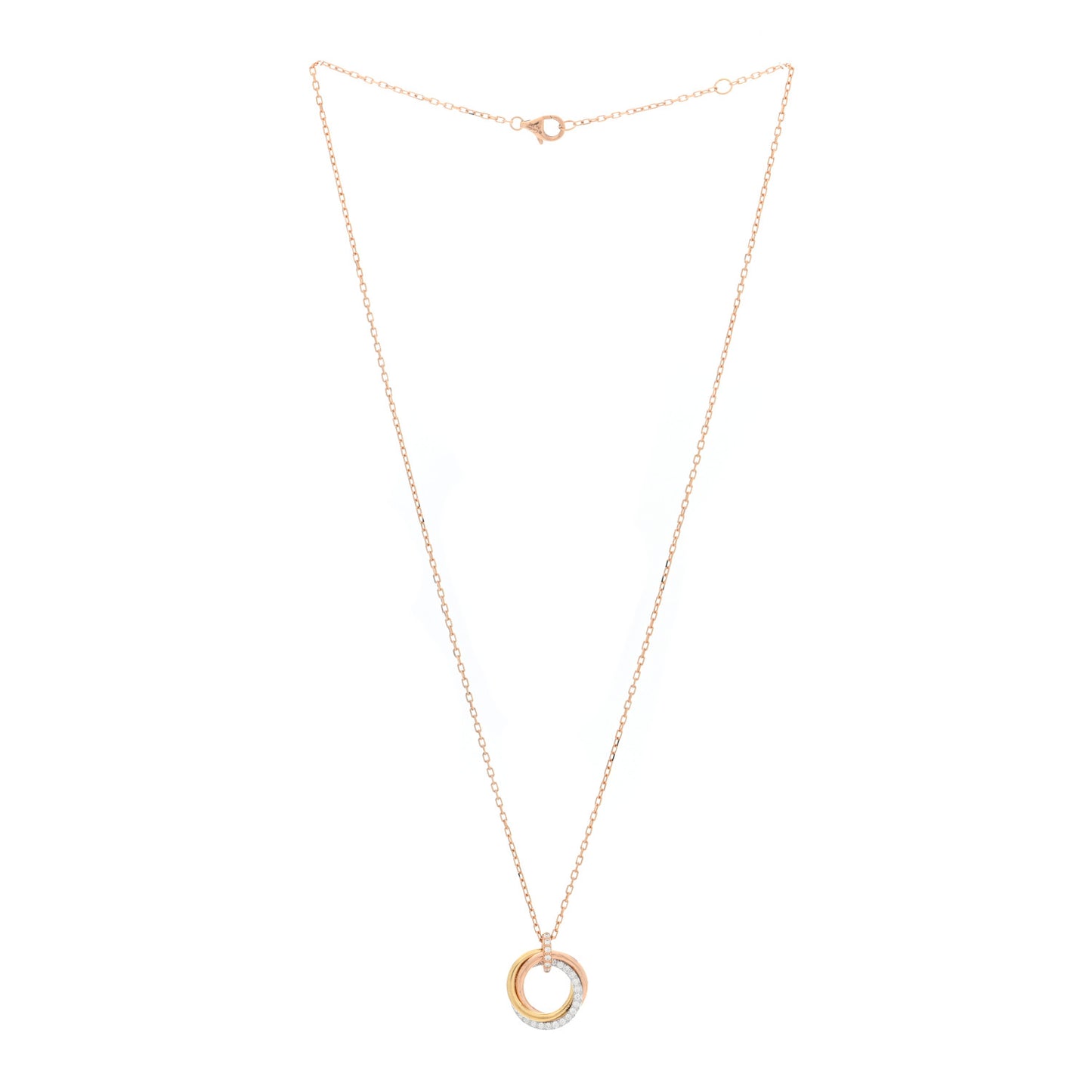 18K Pink White Yellow Gold Diamond Small Trinity Half Paved Pendant Necklace