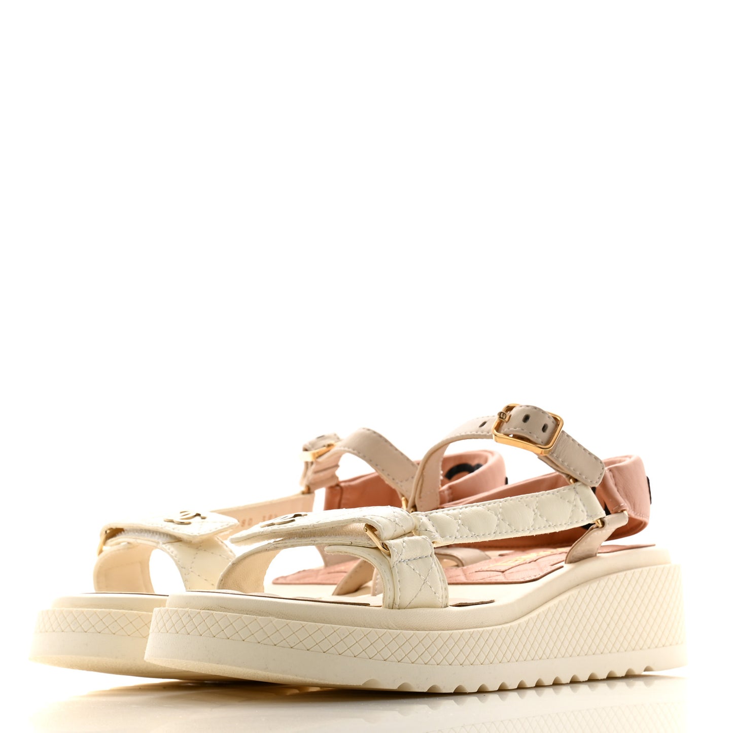 Lambskin Logo Platform Sandals 38.5 Beige Ivory White