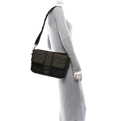 Fendi X SARAH COLEMAN Fabric Jacquard Vitello Grace FF Vertigo Woven Lanyard Large Baguette Tobacco Moro Black 2 of 11