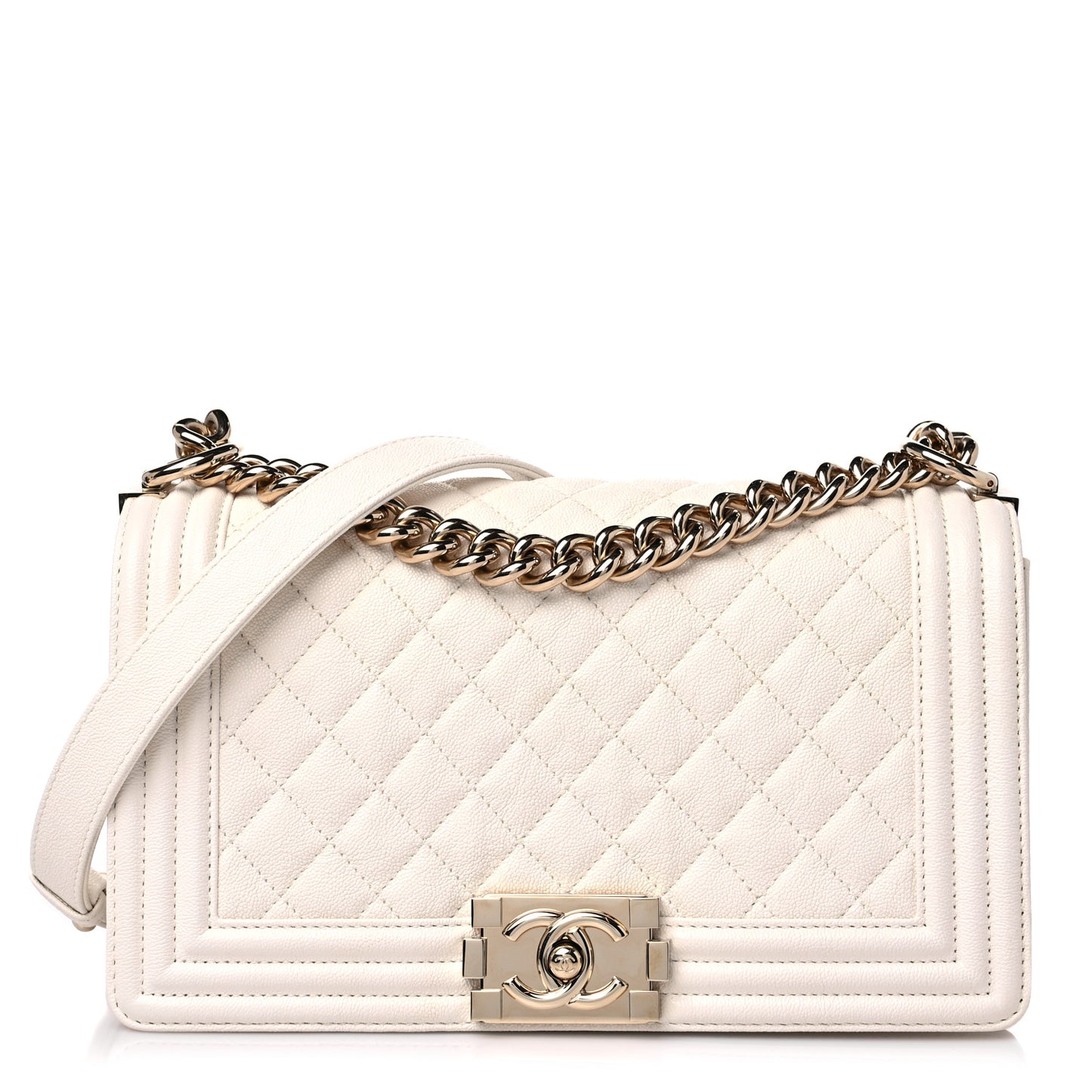Caviar Quilted Medium Boy Flap Ivory