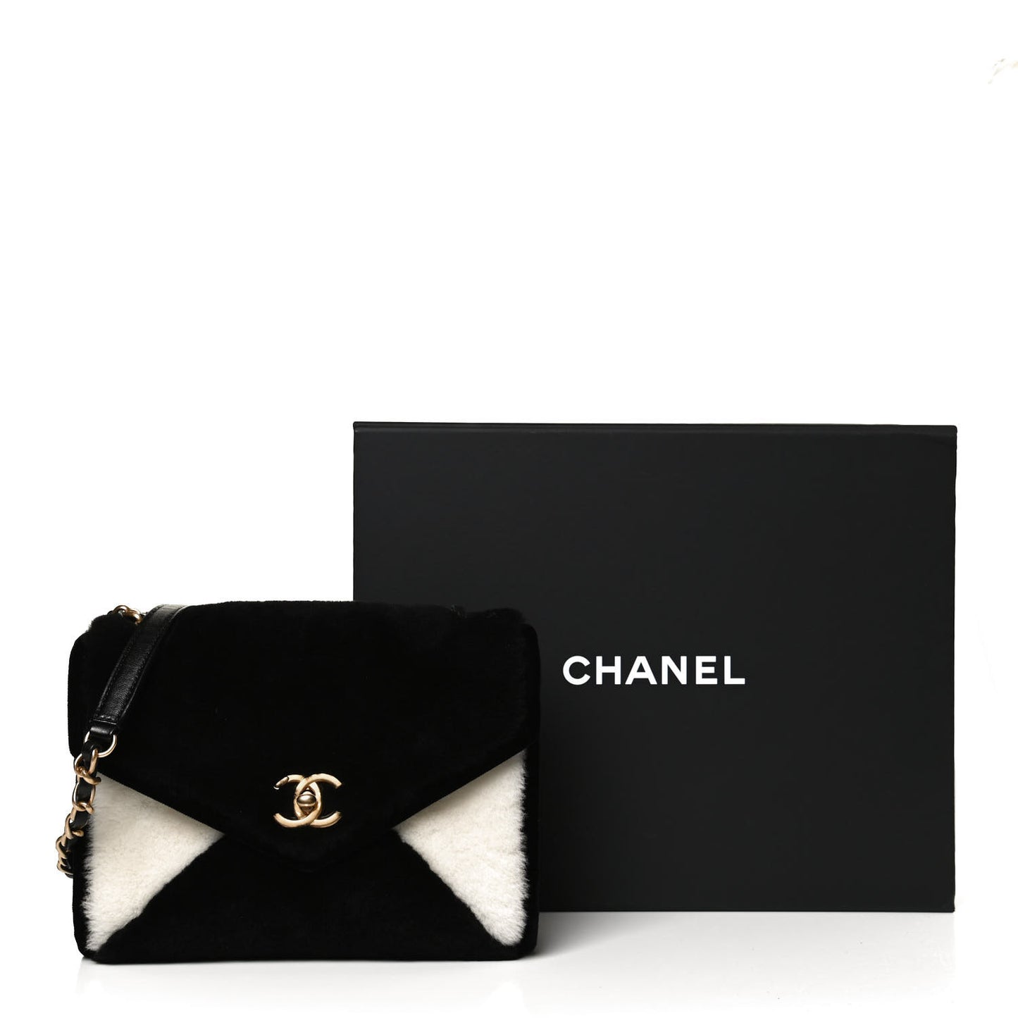 Shearling Checkered Flap Bag Black White