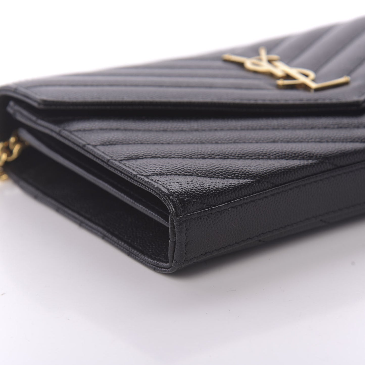 Grain De Poudre Matelasse Chevron Monogram Chain Wallet Black