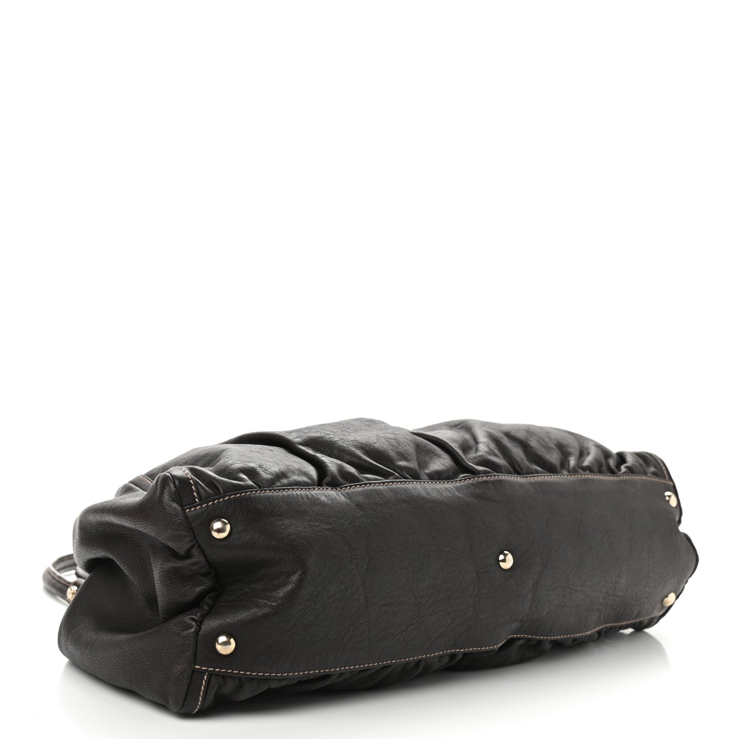 Calfskin Large D Gold Ring Shoulder Bag Chocolate