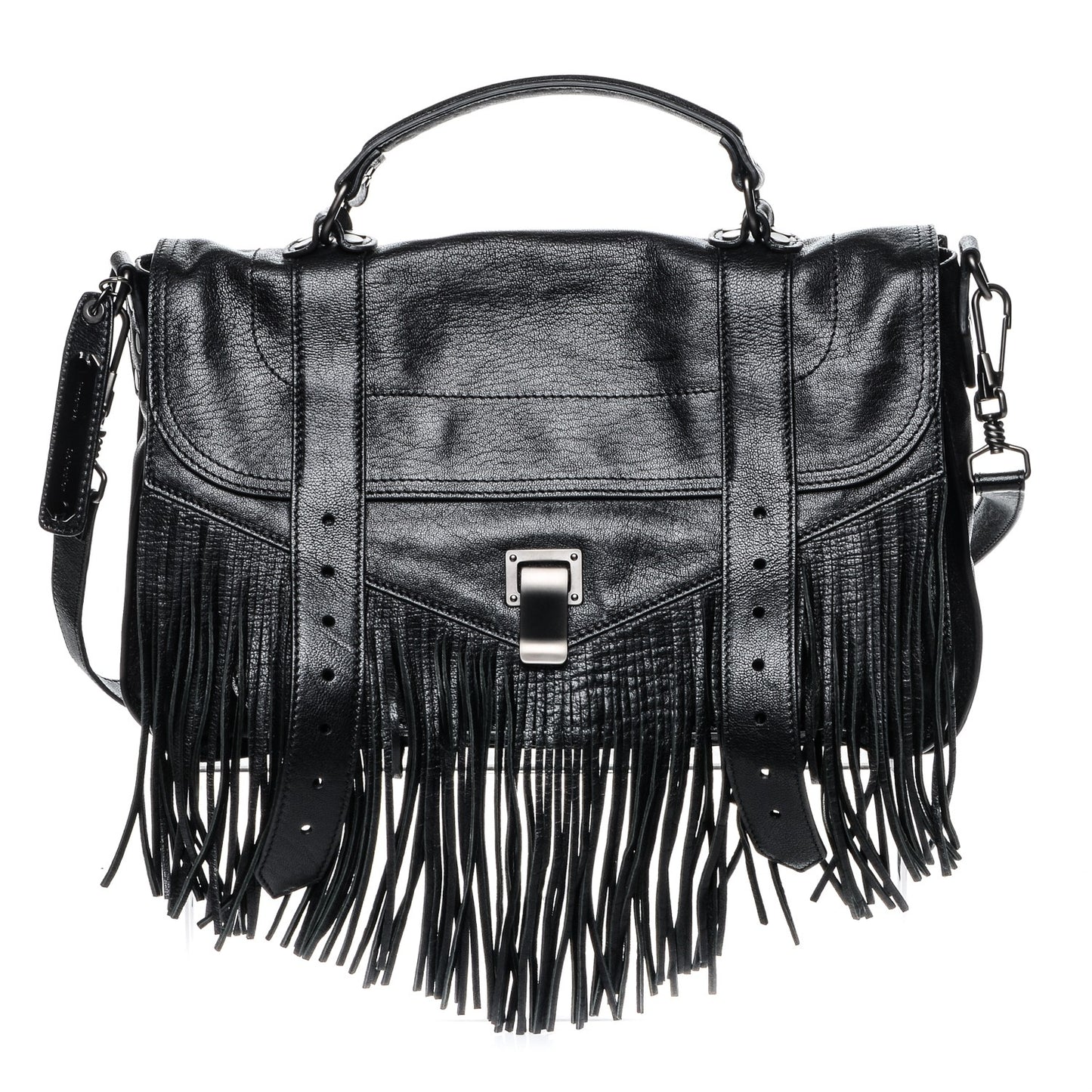 Lambskin Fringe Medium PS1 Satchel Black