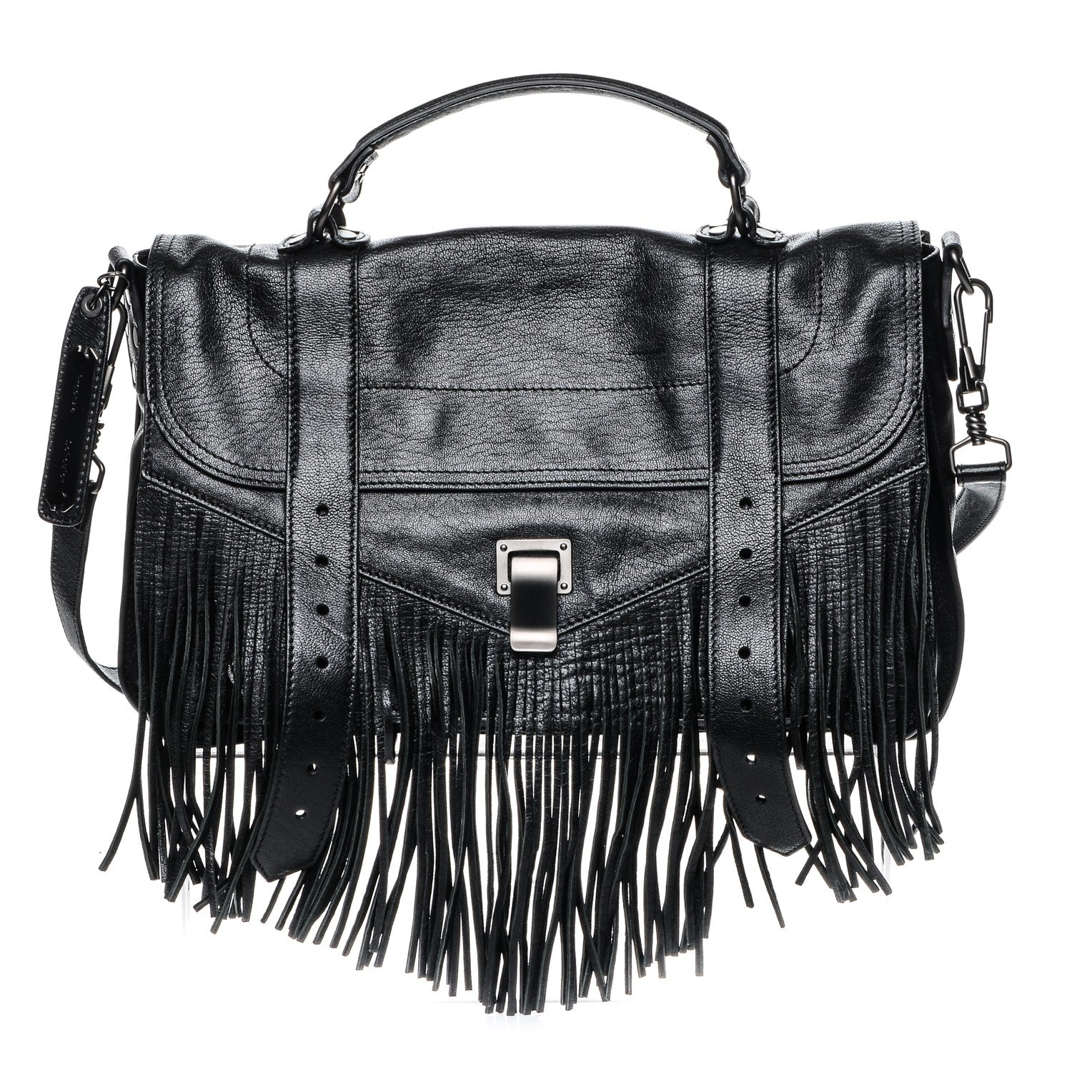 Proenza Schouler Lambskin Fringe Medium PS1 Satchel Black 1 of 7