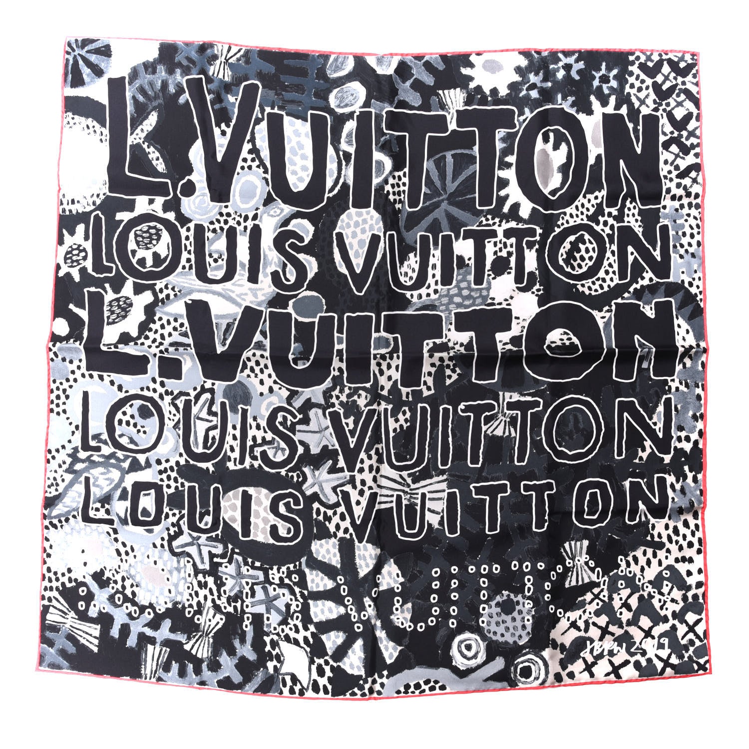Louis Vuitton Jonas Wood Silk Graphic Square Scarf Black 1 of 4
