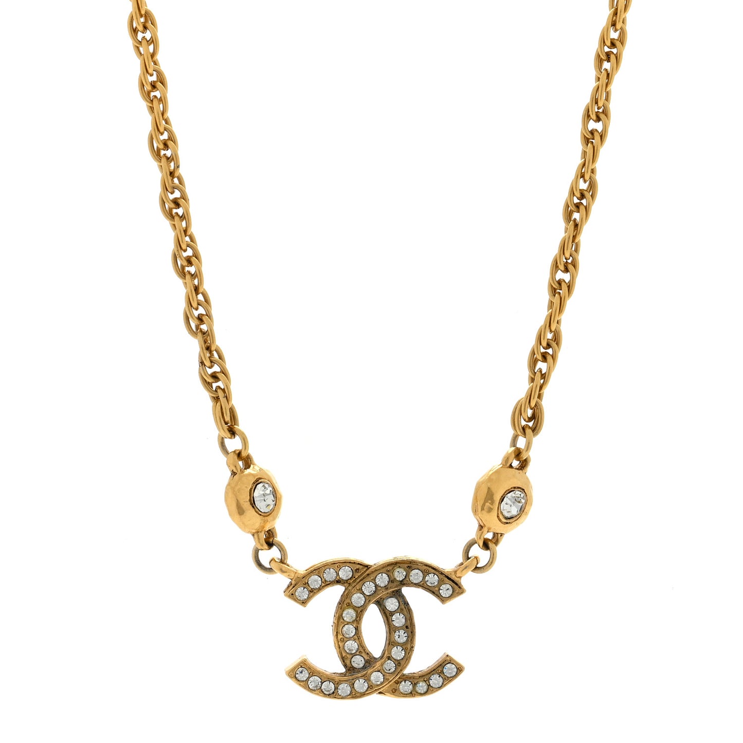 Metal Crystal CC Necklace Gold