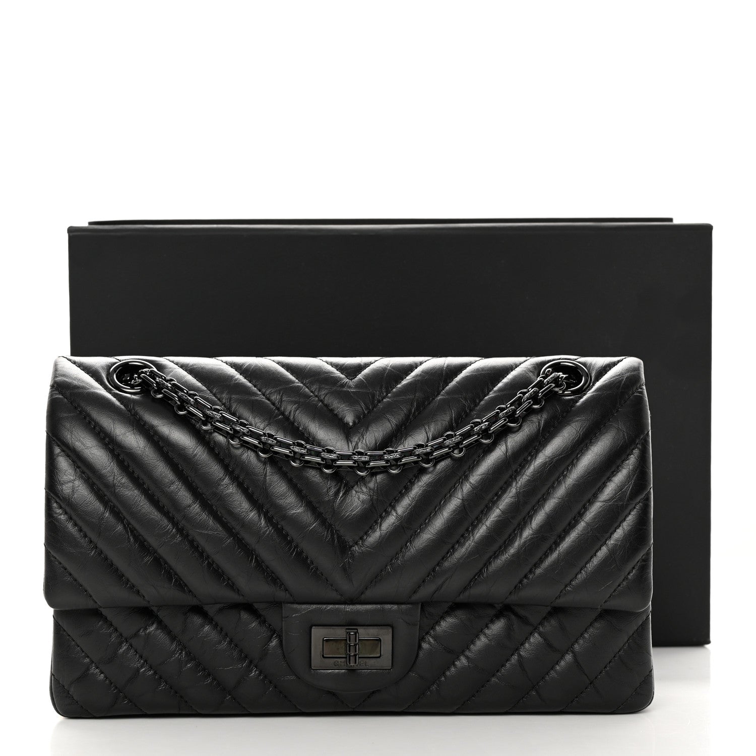 Chanel Aged Calfskin Chevron Quilted 2.55 Reissue 225 Flap So Black 16 of 16