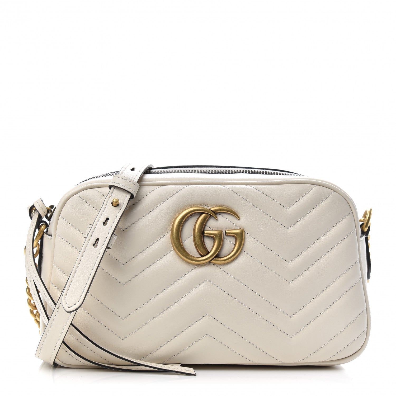 Gucci Calfskin Matelasse Small GG Marmont Chain Shoulder Bag White 1 of 9
