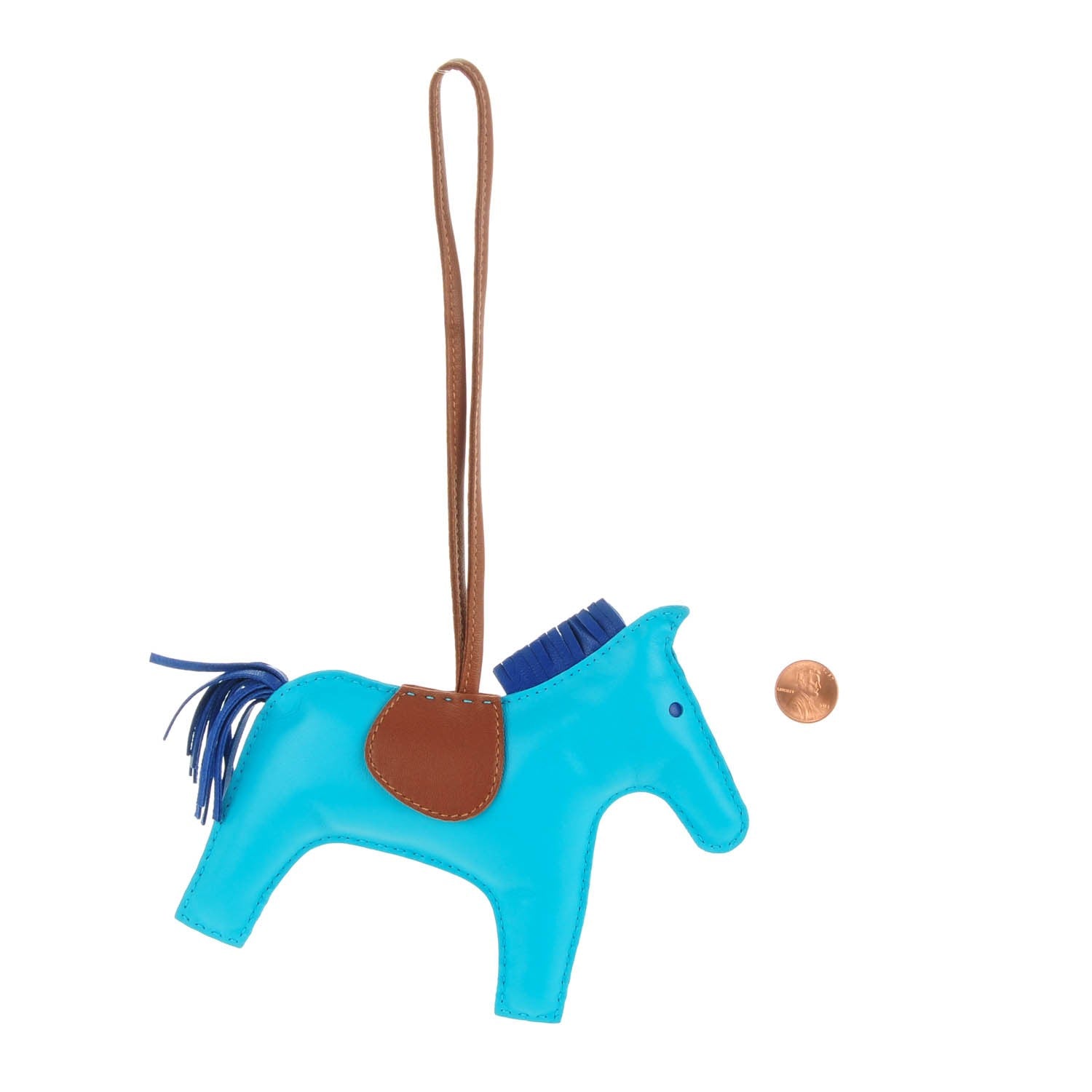 Hermes Milo Lambskin Grigri Rodeo Horse Bag Charm GM Bleu Azteque Bleu Electrique Fauve 2 of 3