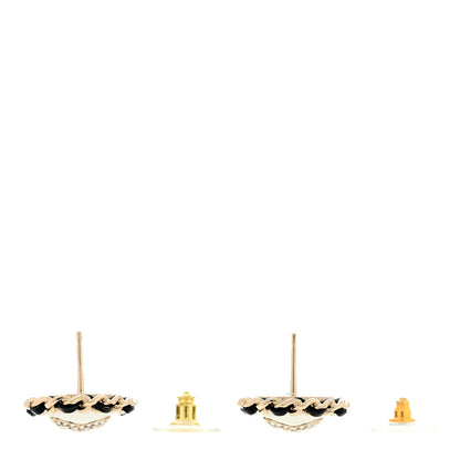 Chanel Pearl Crystal Lambskin CC Earrings Gold Black 3 of 4