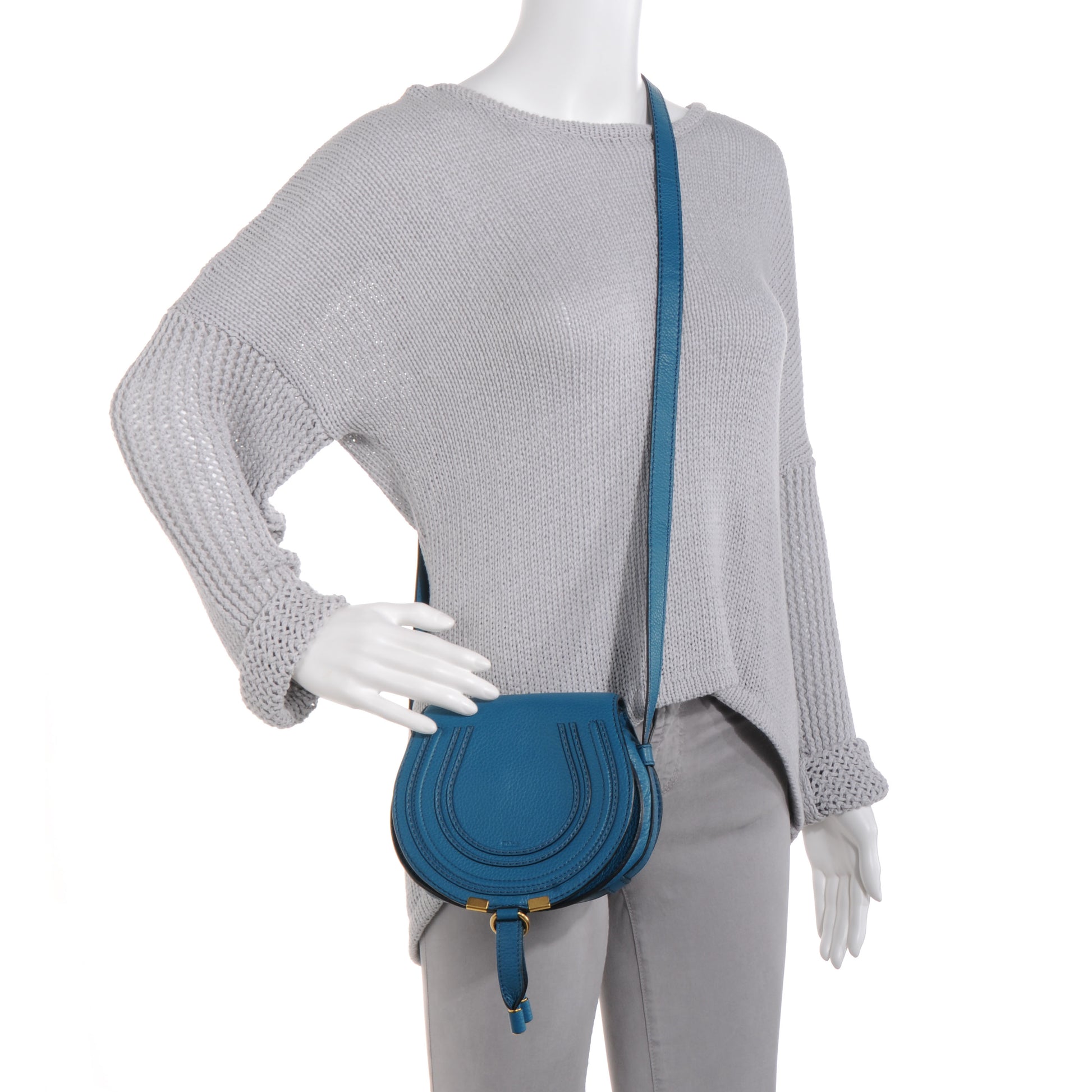 Chloe Calfskin Mini Marcie Round Crossbody Bag Laguna Blue 2 of 8